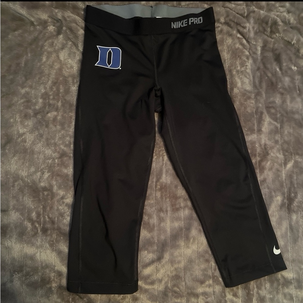 NikePro Dry Fit Black Capri Leggings with Duke blue devil logo women's Small